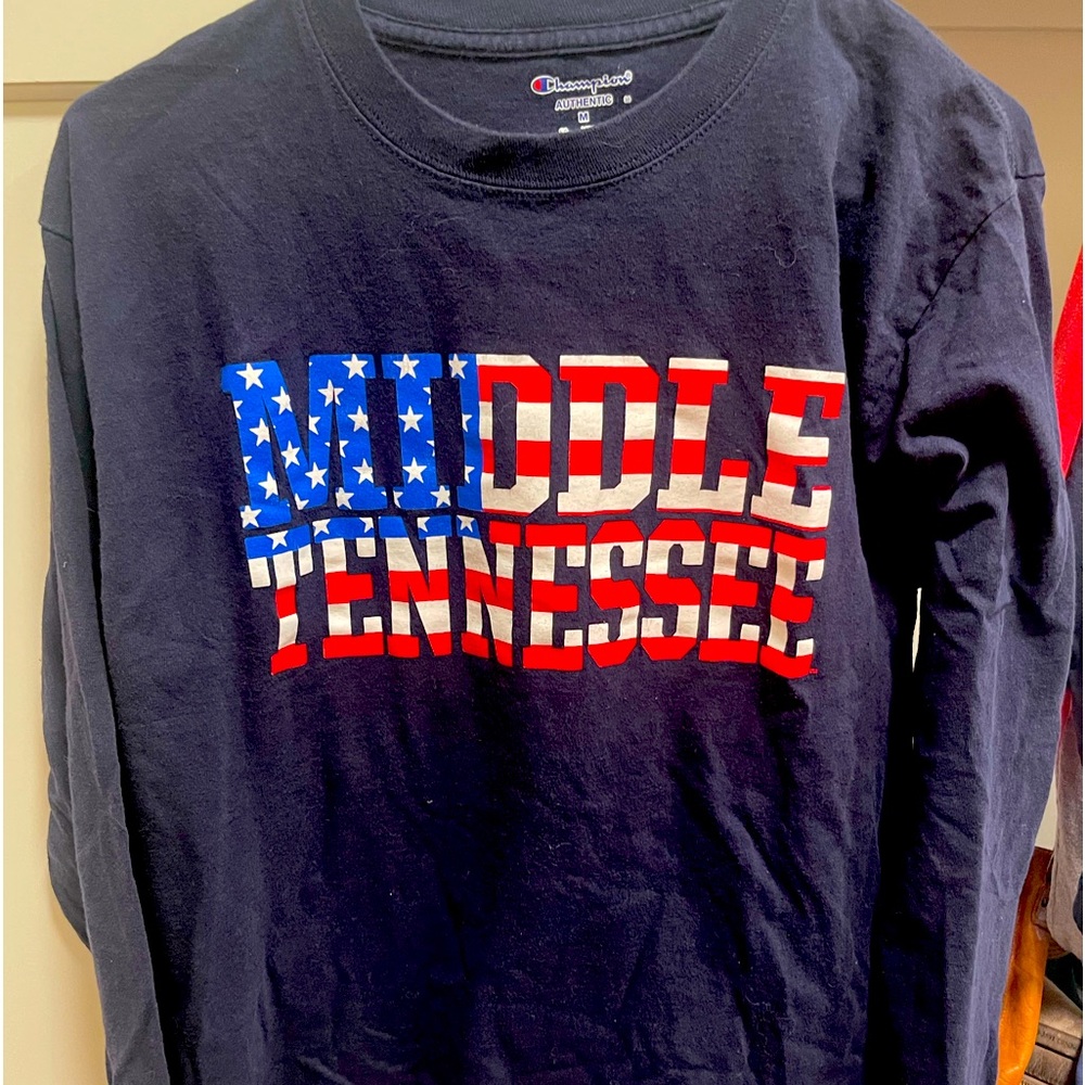 Medium (women’s , I believe) champion long sleeve Middle Tennessee T-shirt